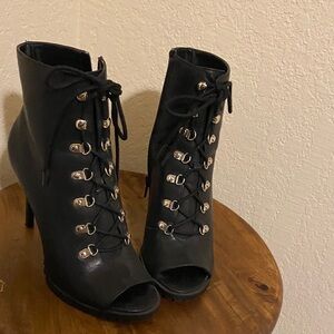 Black Lace-Up Ankle Boots